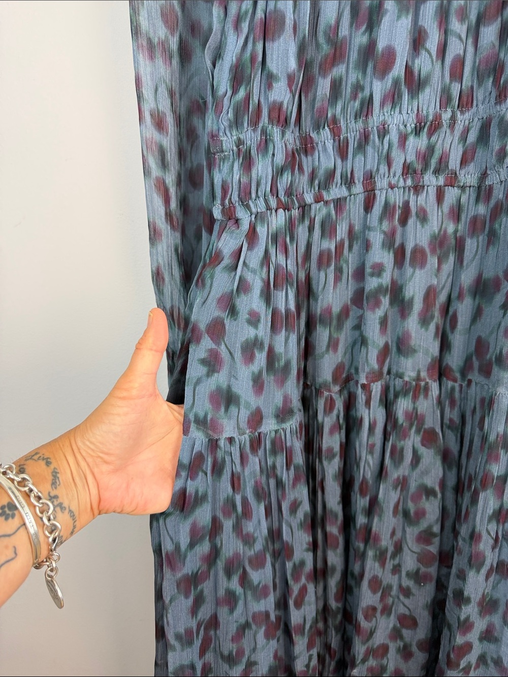 NEW J.Crew Crinkle Chiffon Sheer Long Sleeve Maxi Dress in Cherry Print Medium - Picture 10 of 16